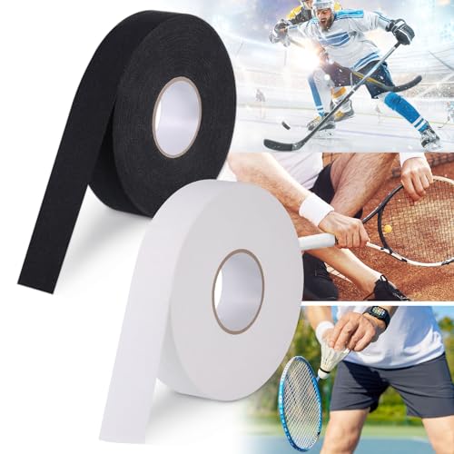 Huiguli Schläger Tape, 2 Rollen Eishockey Tape 25m*25mm, Selbstklebend Griffband Sporttape, rutschfeste Griffbänder für Hockeyschläger, Tennisschläger, Badmintonschläger, Schwarz & Weiß von Huiguli