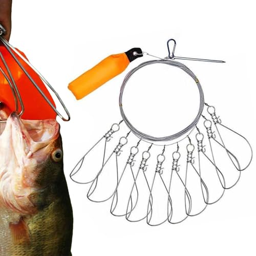 Hujinkan Fischdrahtschlösser, Angelschnurhalter,10 Haken Fliegenfischen Quick Snaps | Mit 10-Meter-Stahldrahtseil-Lebendfischschloss, Edelstahl-Angelschloss für Süßwasserfische von Hujinkan