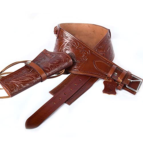 Hulara Western Pistol Holster .45 Auto .45 ACP 44/45 Caliber Cowboy Holster for Revolver Full Grain Leather Gun Holster with Belt for Men Carved Brown Right von Hulara