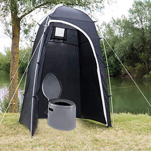 Mobiles Campingtoilette mit Toilettenzelt - Outdoor Toilette mit Deckel Sitzhöhe 35 cm - inklusive Zelt 225 cm hoch - Reise WC für Unterwegs - ideal für den Campingurlaub oder den Garten von Hummelladen