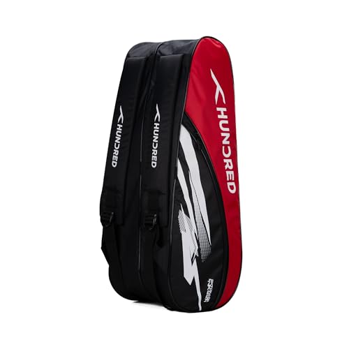 Hundred Cosmogear Badminton Kit-Bag (Black/Red) | Double Zipper | Bag with Front Zipper Pocket | Material: Polyester| Padded Back Straps | Easy-Carry Handle von Hundred