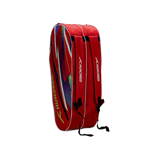 Hundred Debut Badminton and Tennis Racquet Kit Bag (Red) Material Polyester Multiple Compartment with Side Pouch Easy-Carry Handle Padded Back Straps Front Zipper Pocket (Red, 6 in 1) von Hundred