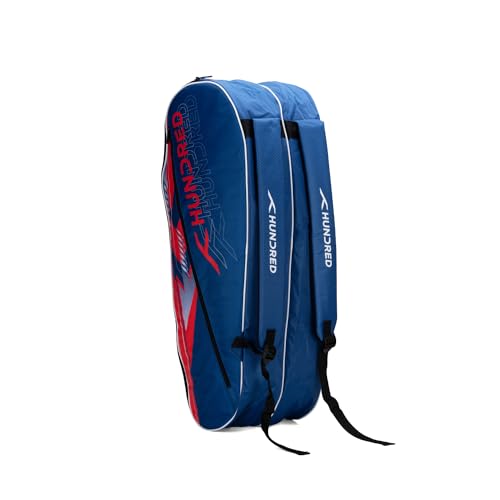 Hundred Strike Badminton and Tennis Racquet Kit Bag (Blue) Material Polyester Multiple Compartment with Side Pouch Easy-Carry Handle Padded Back Straps Front Zipper Pocket (Red, 6 in 1) von Hundred