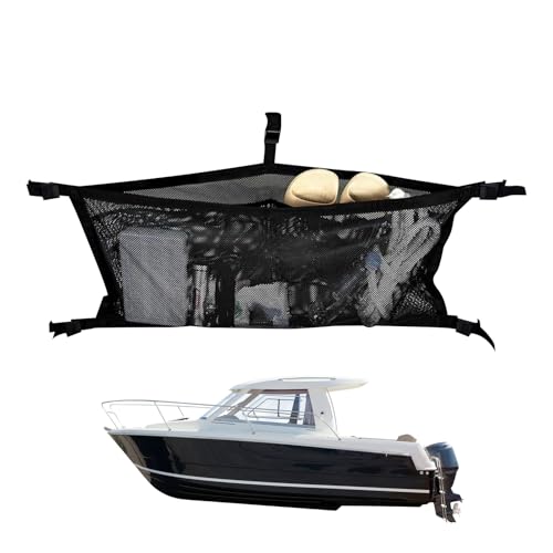 HunicandIU Boot Netz Tasche - Hängendes Netz zur Bootaufbewahrung | Verstellbare Gurtbefestigung mit 3 Abteilungen Kleiderorganizer für Kajakfahren, Pontonboot, Rafting, Tauchen und von HunicandIU