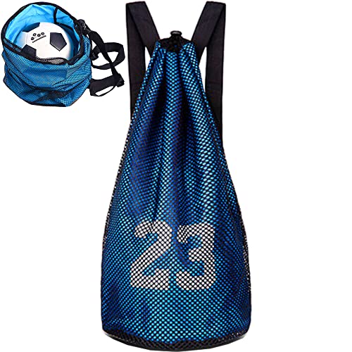 Basketball Sporttasche, Gym Sack Rucksack, Drawstring Mesh Rucksack, Fußball Kordelzug Tasche, Mehrzweck Mesh Rucksack wasserdichte mit Verstellbarem Riemen, für Basketball, Fitness, Sport (Blau)… von Hunphy