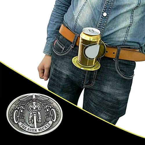 Hunpta @ Gürtelschnalle Flaschenschnalle Getränkehalter Bierholster, lustige Metall Gürtel Kopf, Damen und Herren Flasche Schnalle Bier Halter, Geeignet für Grill, Bar, Party, Fußballspiel (F-Silber) von Hunpta @