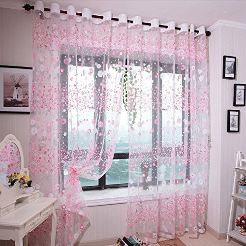 Hunpta @ Voile Gardinen Vorhang mit Kräuselband Gänseblümchen Blume Motiv Transparent Tüll Fenster Vorhang Wohnzimmer Schlafzimmer Kinderzimmer Deko, 100x200cm, 1 Stück von Hunpta @
