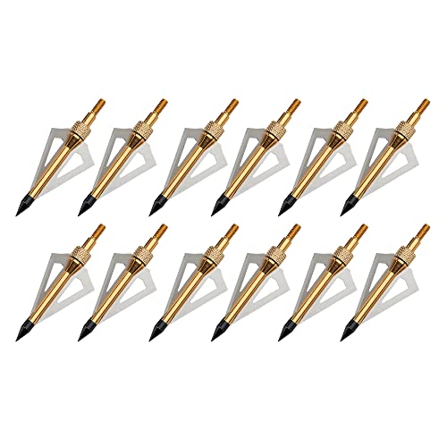 Huntingdoor 12 Stück Jagdspitzen 100 Grains Pfeilspitze mit 3 Klingen Einschraubspitzen Bogensport Ersatz Pfeilspitzen für Carbonpfeile, Glasfaserpfeil und Armbrüste (Golden) von Huntingdoor