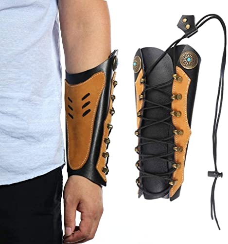 Huntingdoor Bogenschießen Armschutz aus Leder Traditionell Unterarmschutz lang Jagd Bogen Armschoner Mittelalterliche Armschienen Schutzausrüstung von Huntingdoor