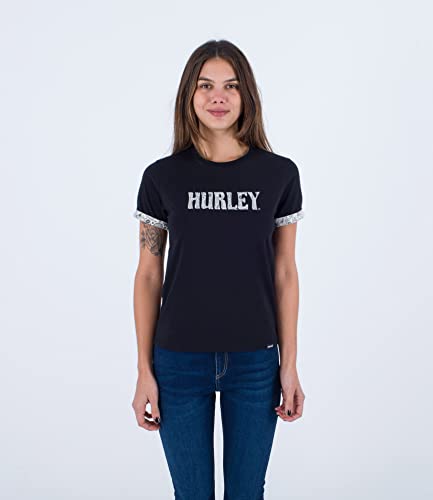 Hurley Damen Oceancare, kurzärmelig, kontrastiert T-Shirt, Schwarz, S von Hurley