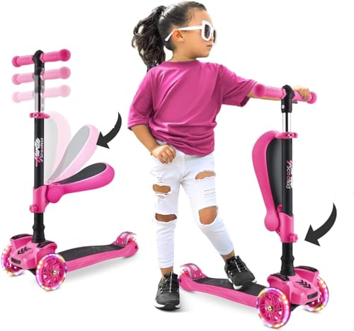 3-Rad-Roller für Kinder - Stand & Cruise Kinder/Kleinkind-Spielzeug-Klapp-Kick-Roller mit/einstellbarer Höhe, rutschfestem Deck, blinkenden Radlichtern, für Jungen/Mädchen zwischen 2 und 12 Jahren von Hurtle