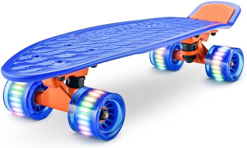 Hurtle, Mini Cruiser Skateboard für Kinder & Erwachsene Skateboard Kinder ab 5 Jahre Mädchen & Junge, Penny Board mit LED Rollen, Anti-Rutsch Deck, Pennyboard für Anfänger & Fortgeschrittene, Max100kg von Hurtle