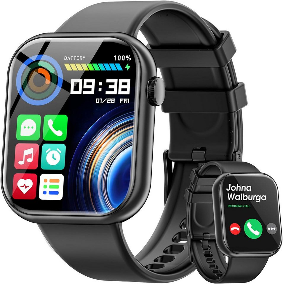 Hwagol Smartwatch (1,85 Zoll, Android, iOS), mit Bluetooth Anrufe, Uhr Damen Herren mit 140+ Sportmodi SpO2 Pulsuhr von Hwagol