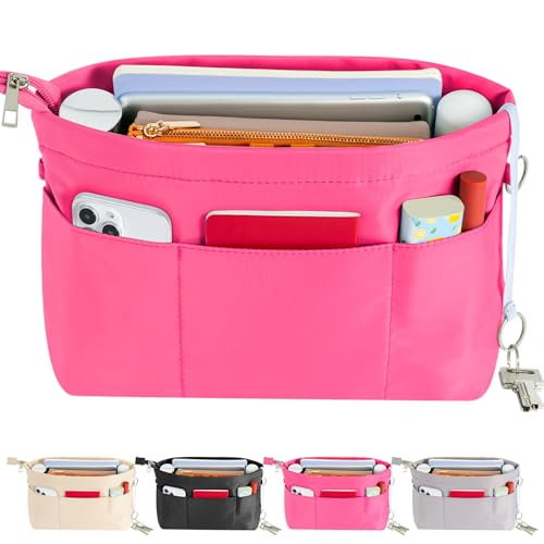 HyFanStr Handtaschen Organizer Nylon, Taschenorganizer Tasche in Tasche Organizer Innentaschen für Handtaschen mit Schlüsselkette,Rosa,Groß von HyFanStr