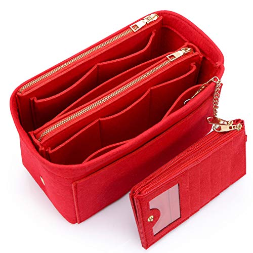 HyFanStr Taschenorganizer Filz mit Kreditkartenetui, Handtaschen Organizer mit ReißVerschluss, Innentaschen für Handtaschen Rot Mittel von HyFanStr