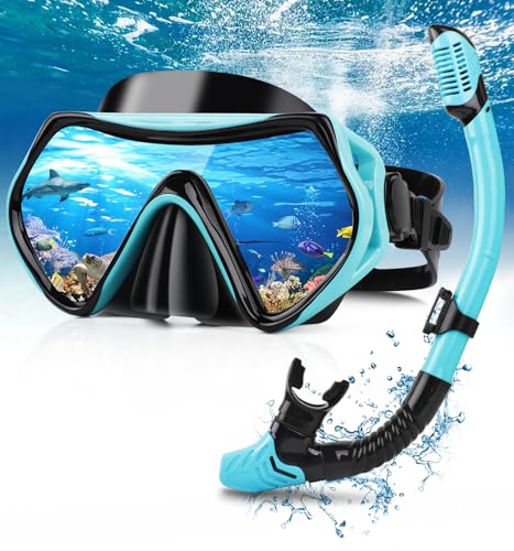 Hydomi Schnorchelset Erwachsene, Schnorchelnset mit Taucherbrille Erwachsene und Dry Schnorchel, Anti-Leck Anti-Fog Tauchmaske aus Gehärtetem Glas für Schnorcheln, Schwimmen von Hydomi