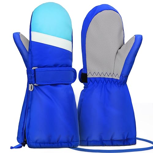 Hyeek Handschuhe mit Reissverschluss Kinder, Skihandschuhe Kinder Wasserdicht Fäustlinge Winterhandschuhe, Schneehandschuhe Snowboard Ski Handschuhe für Jungen und Mädchen (M(4-5Jahre), Blau) von Hyeek