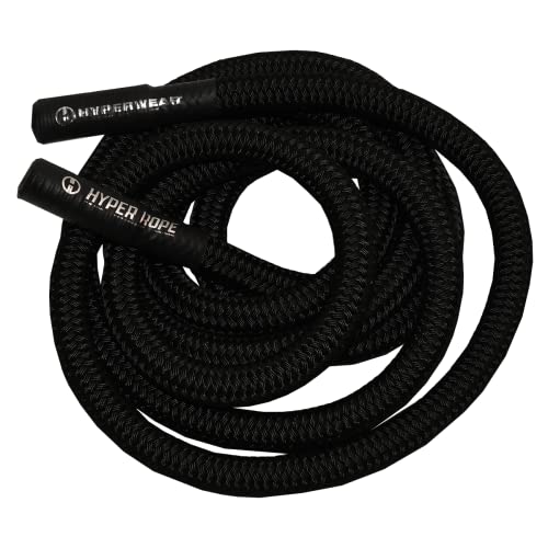 HYPERWEAR Hyper Rope Gewichtetes kurzes Kampfseil, Übungsseil, Heim-Fitnessstudio, Kampfseil, Anker, optional, volle Größe, Seilkerntraining in 1,8 m oder weniger Platz (schwarz, 6,1 m, 6,8 kg) von HYPERWEAR