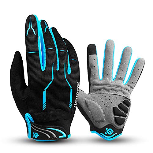 I Kua Fly Vollfinger Fahrradhandschuhe Männer Touchscreen Kompatibel MTB Handschuhe mit Gel für Herren Damen (Blau, L) von I Kua Fly