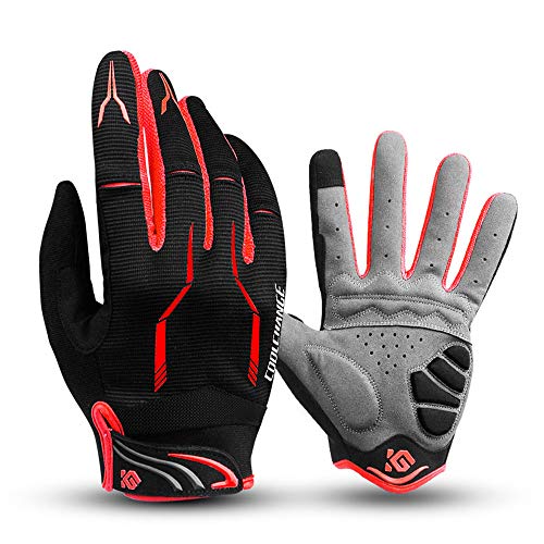 I Kua Fly Vollfinger Fahrradhandschuhe Männer Touchscreen Kompatibel MTB Handschuhe mit Gel für Herren Damen (Rot, S) von I Kua Fly