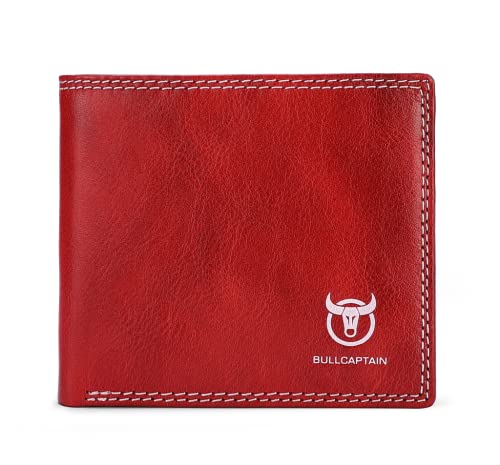 Captain Cow Wallet Herren Leder Kurz Weich Leder Geldbörse Kopfschicht Rindsleder Dokumentenwechsel Karte Dollar Clip Tasche, rot, Schmal, Modern von I0I&I0I