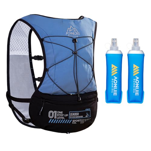 ICE FLAME Trinkrucksack, 5 l, multifunktionaler Outdoor-Laufrucksack, passend für 17,7 cm (6,8 Zoll) Handy für Marathon-Training, Wandern, Trail und Walking (Blau, 2 x 500 ml Flasche) von ICE FLAME