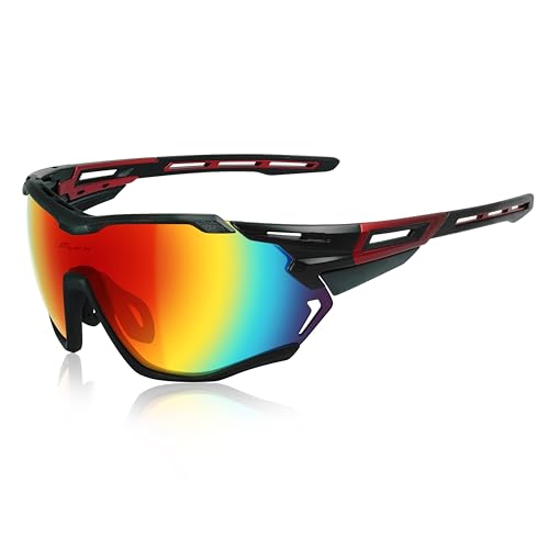 ICECUBE VENTURA Hochleistungs-Sonnenbrille: Anti-Beschlag-PC-Gläser, belüfteter TR90-R-R-Rahmen, 100% UV-Schutz, ideal für Sport und Radfahren (BLK-R/Rot) von ICECUBE