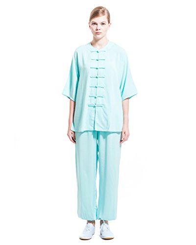 ICNBUYS Damen Tai Chi Uniform Baumwolle Halbarm Sommer, damen, WTCUCHSSBL7, blau, xxxl von ICNBUYS
