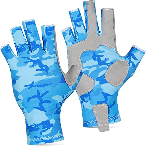 IEW Angelhandschuhe mit rutschfestem Silikon-Design – bequeme, atmungsaktive Angelhandschuhe mit sonnigem Schutz, blau von IEW