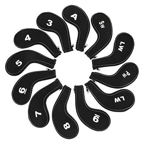 IGNPION 12 Stück Golfschlägerhauben für Schlägerköpfe, Langer Hals, mit Reißverschluss (schwarz + schwarz) von IGNPION