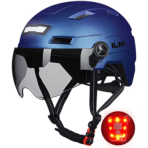 ILM Fahrradhelm für Erwachsene mit wiederaufladbarem USB-LED-Vorder- und Rücklicht, Mountain- und Rennradhelm für Männer und Frauen, abnehmbare Brille, Fahrradhelm für Pendler, lila, klein/mittel von ILM