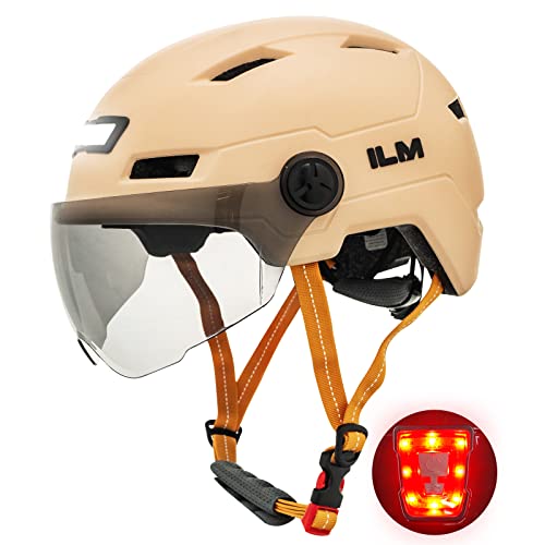 ILM Fahrradhelm mit Visier und LED Licht Mountain&Road Fahrradhelme für Damen und Herren Fahrradhelm für Pendeln in der Stadt E3-10L,Orange Rosa L-XL von ILM