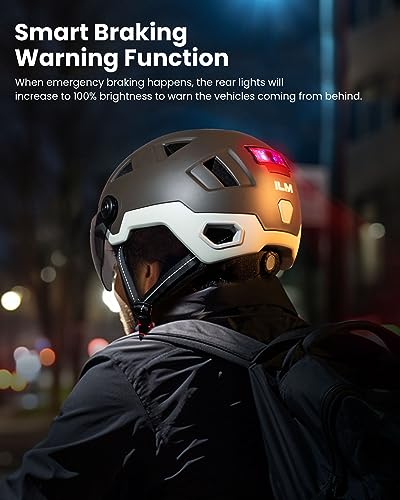ILM Helm Fahrrad Herren Damen NTA8776 CE CPSC Zertifiziert mit Licht-Fahrradhelm mit Visier LED Front-und-Hintergrundbeleuchtung Intelligente Bremsen-Warnfunktion,Braun,L/XL von ILM