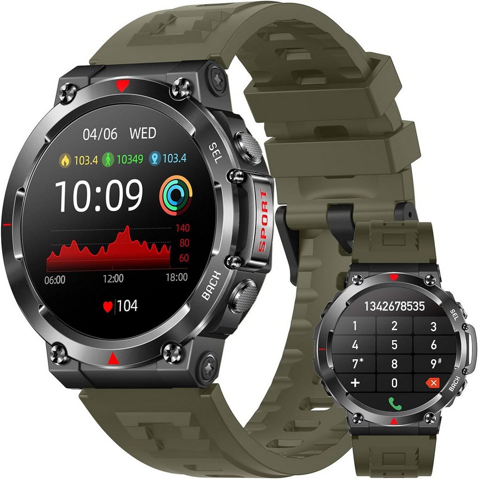 IMFRCHCS Herren's Telefonfunktion Fitness-Tracker Wasserdicht Smartwatch (1,39 Zoll, Android/iOS), mit Schrittzähler Pulsmesser, 147 Sportmodi von IMFRCHCS