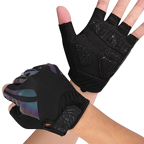 INBIKE Fahrradhandschuhe Herren Halbfinger Sommer Ultradünn Atmungsaktiv Elastische MTB Handschuhe Fingerlos Radhandschuhe für Radfahren Downhill Road Cycling Schillernde XXL von INBIKE