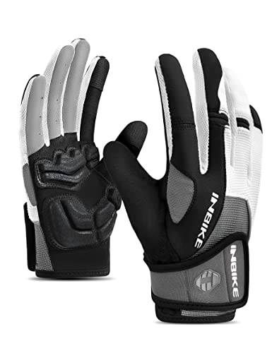 INBIKE Fahrradhandschuhe Herren Lang MTB Handschuhe mit gepolstert Gel Handschuhe Vollfinger Radhandschuhe Atmungsaktiv Elastische für Radfahren Outdoor-Aktivitäten Grau,M von INBIKE