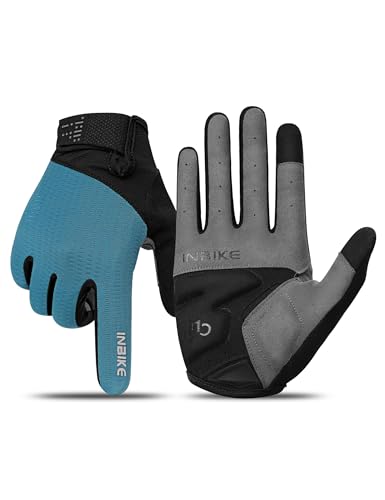 INBIKE Fahrradhandschuhe MTB Moutainbike Handschuhe Langfinger Herren Touchscreen rutschfest Stoßfest Elastisch Reflektierend Atmungsaktiv Radsport Multifunkton IHC406 Blau 2XL von INBIKE