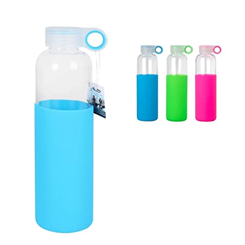 INDE Unisex Erwachsene Sportflasche Wasser Glas Silikon 600 Bewin Flasche, Mehrfarbig (Mehrfarbig), Einheitsgröße von INDE