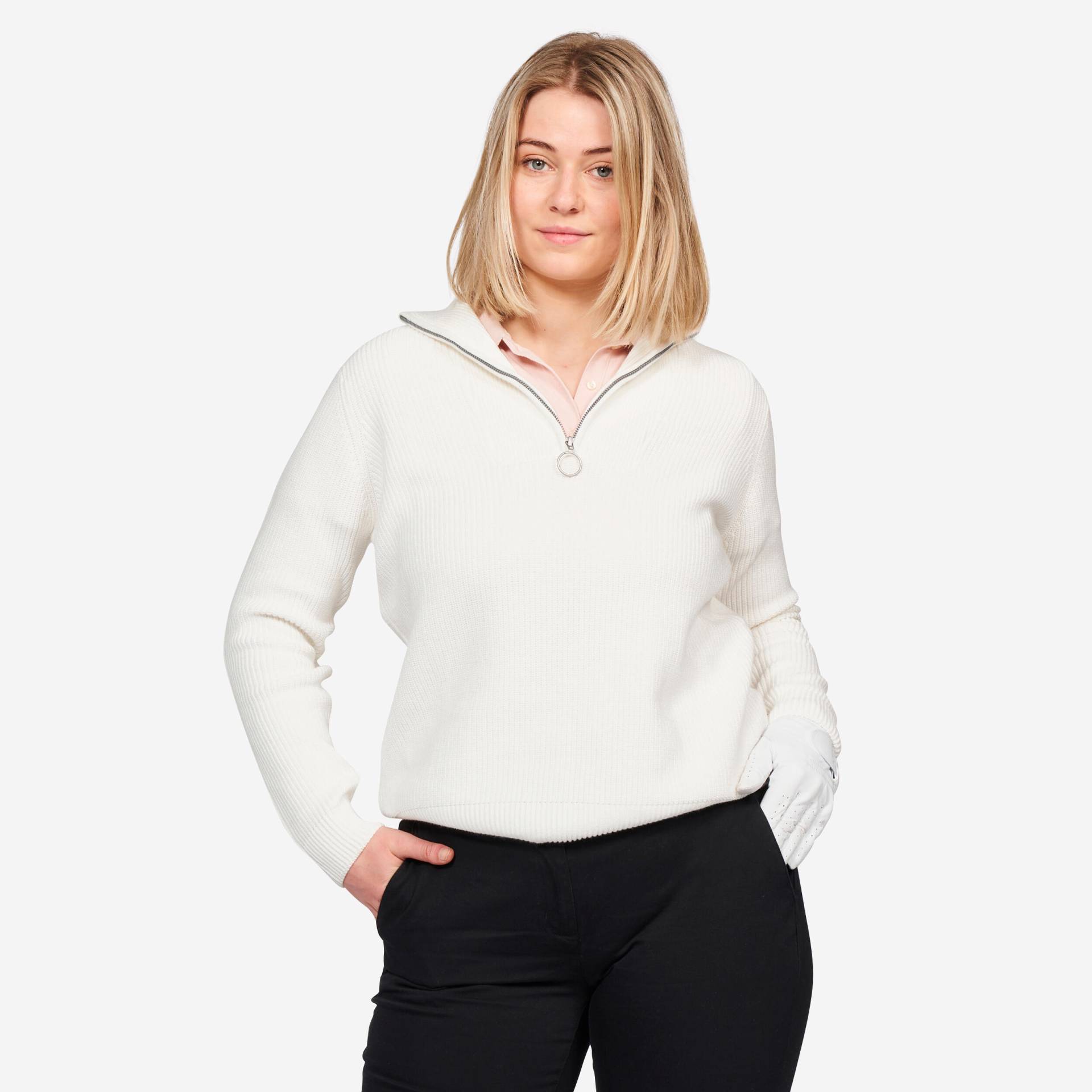 Damen Golf Pullover Kurzreissverschluss - MW500 natur von INESIS