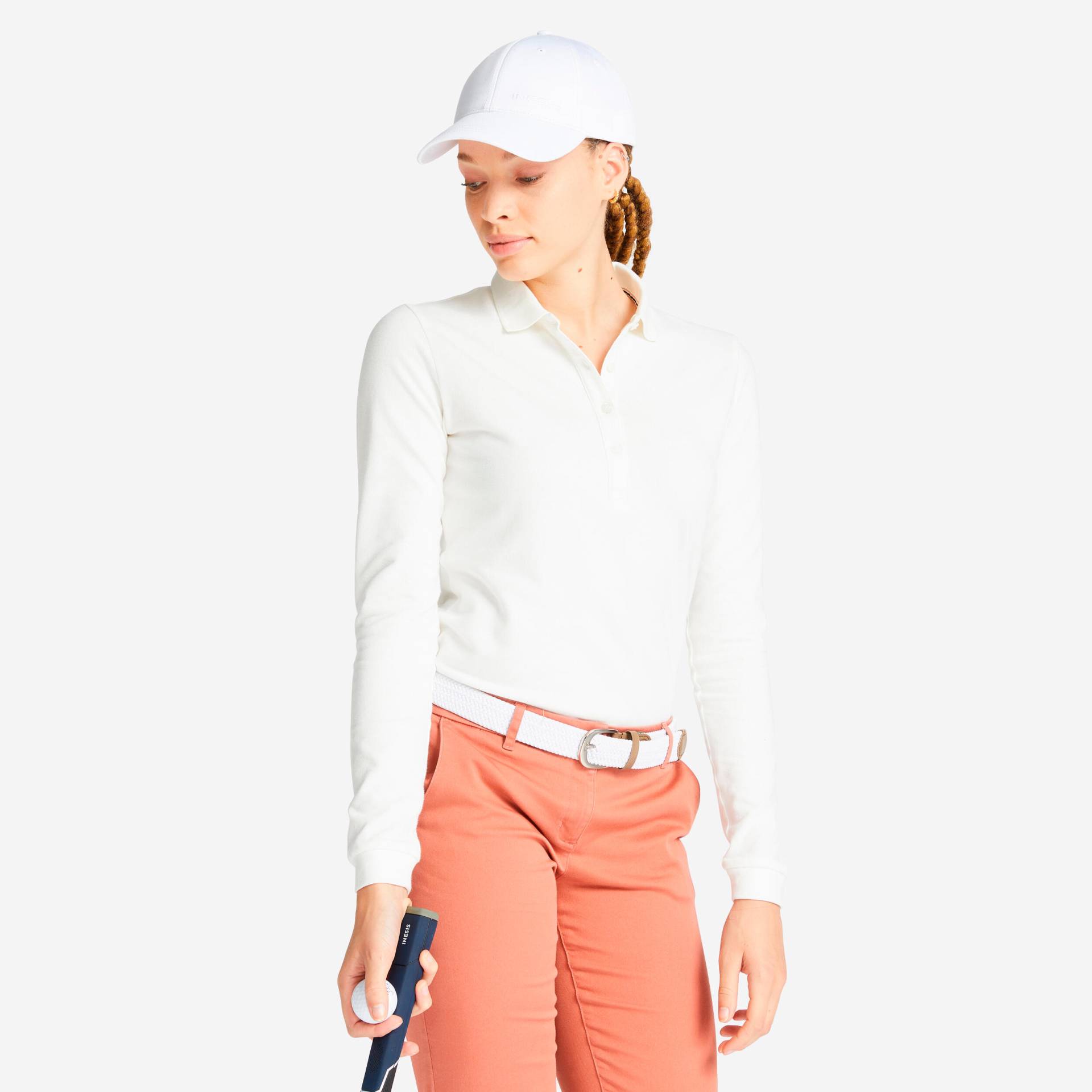 Damen Poloshirt langarm - MW500 elfenbein von INESIS