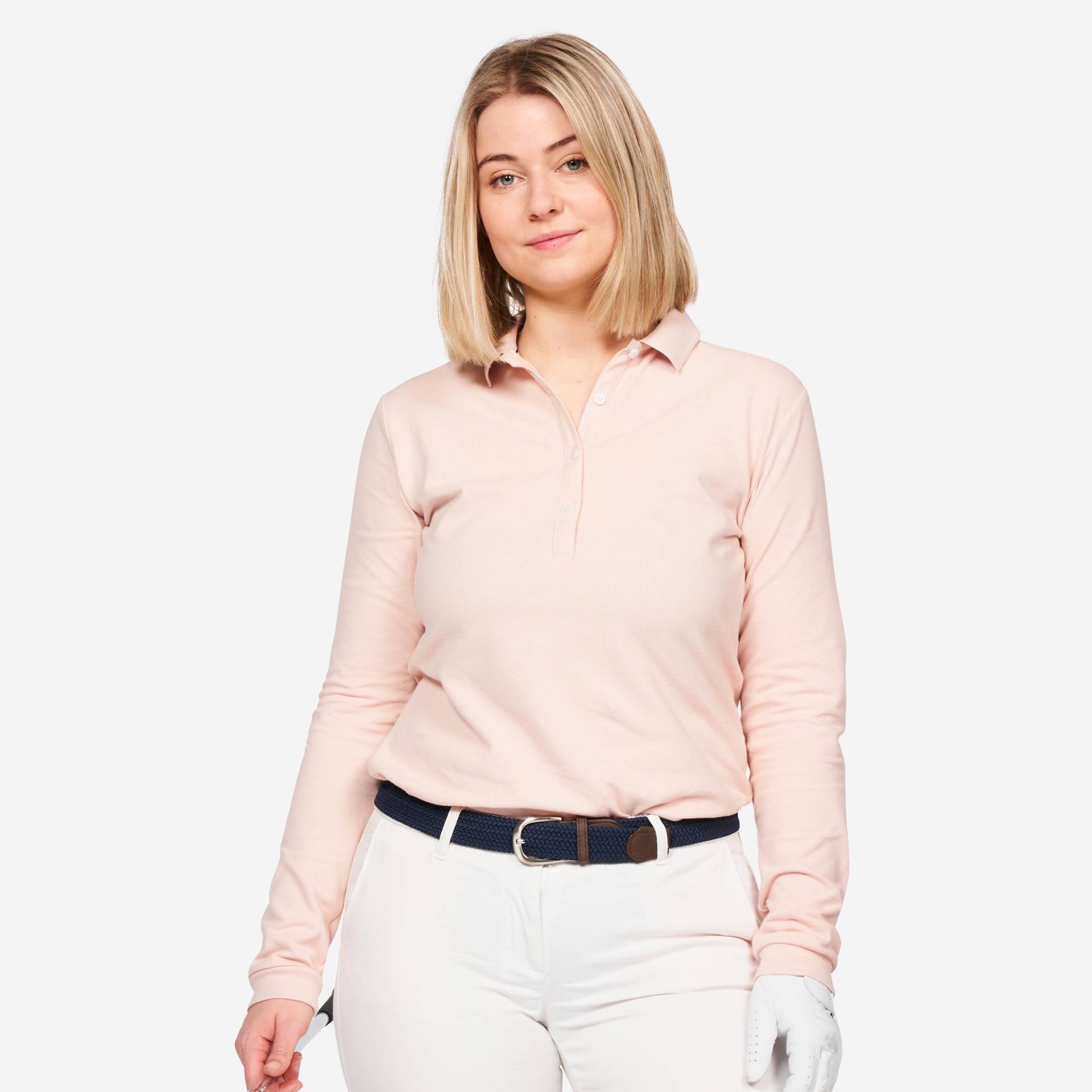 Damen Golf Poloshirt langarm - MW500 rosa von INESIS