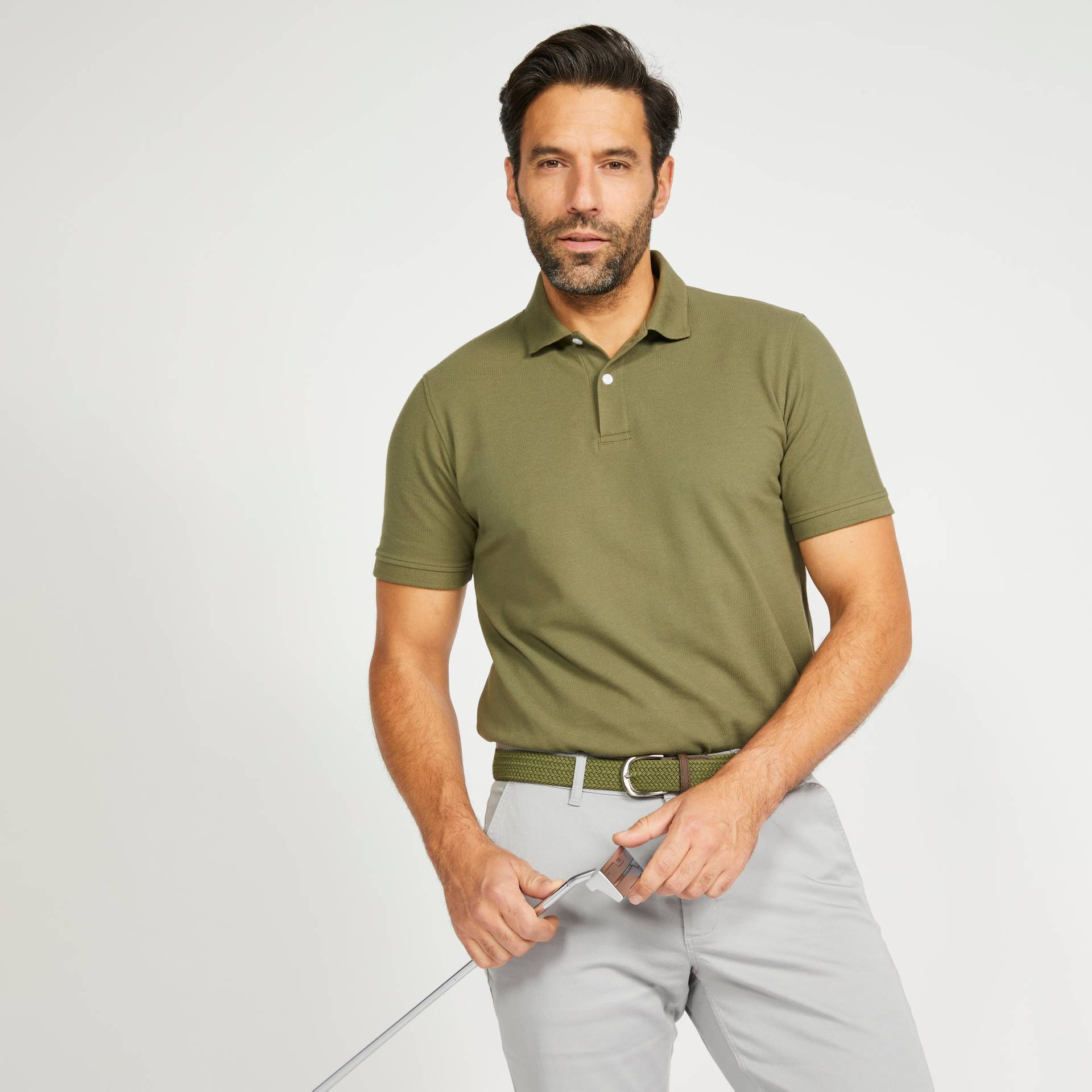Golf Poloshirt kurzarm MW500 Herren khaki von INESIS