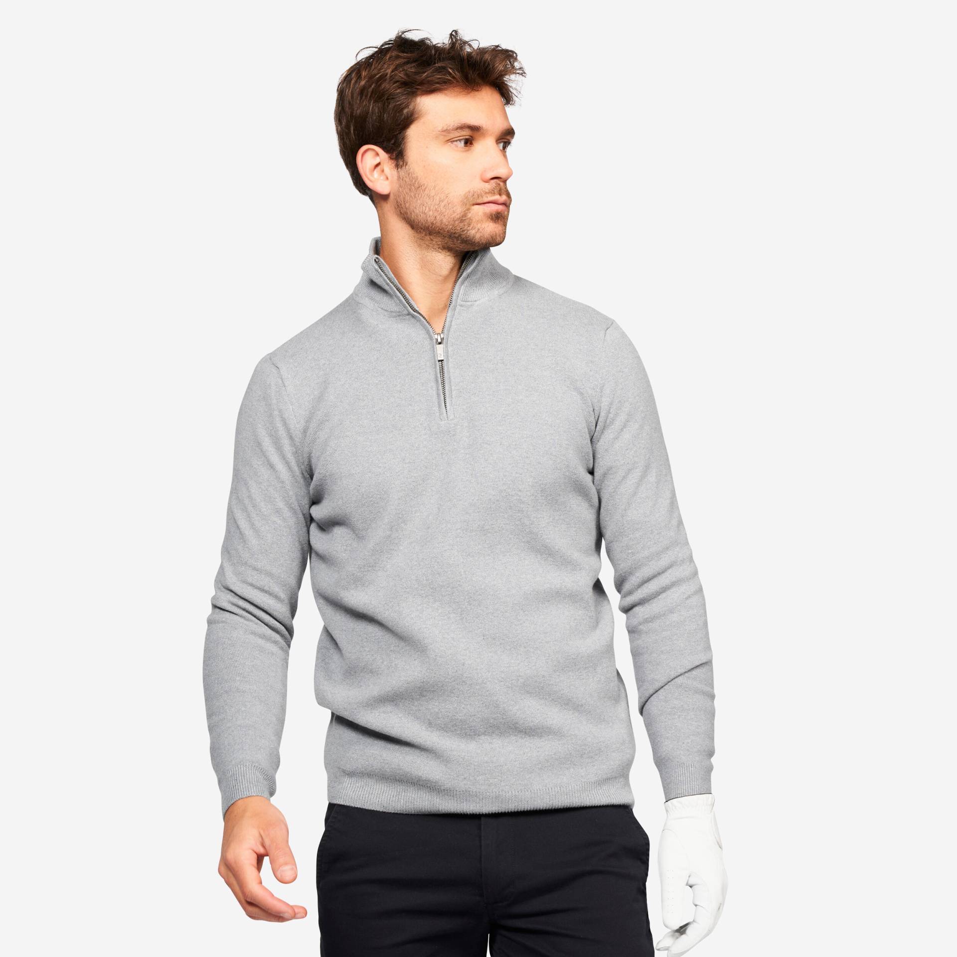 Herren Golfpullover Kurzreissverschluss - MW500 grau von INESIS