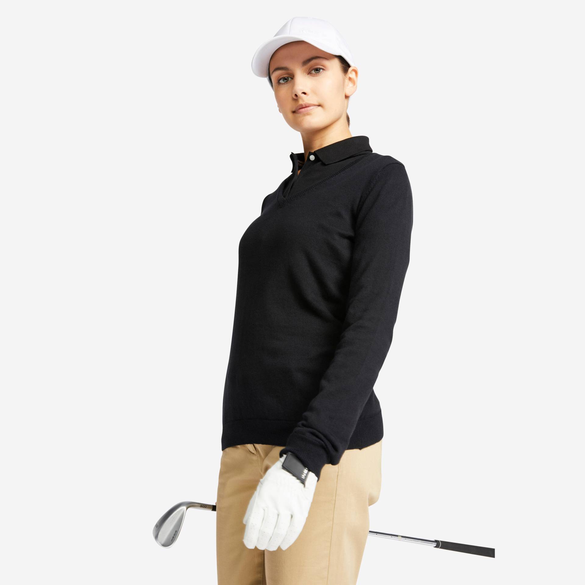 Golf Pullover V-Ausschnitt MW500 Damen schwarz von INESIS