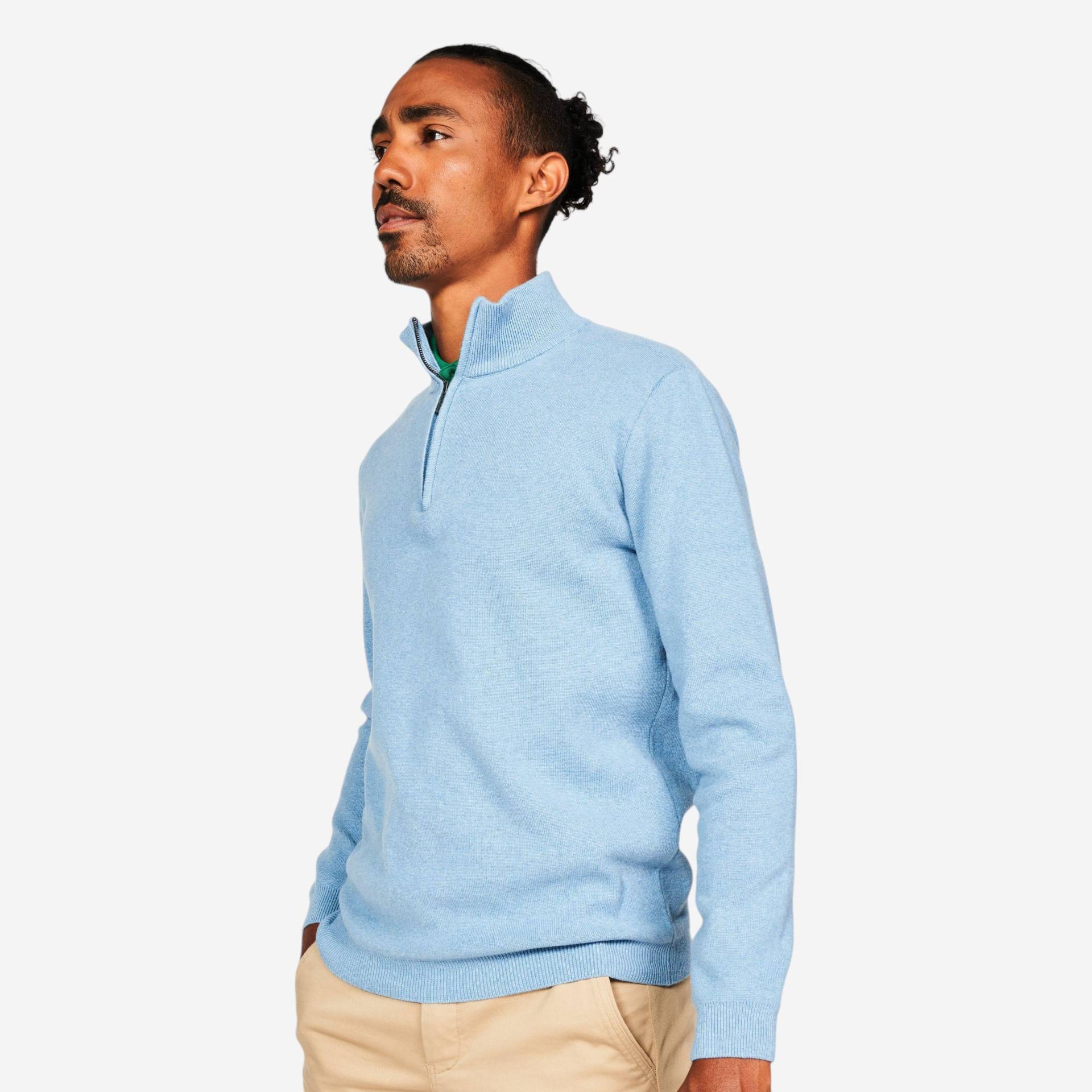 Herren Golfpullover mit Stehkragen und Reißverschluss - MW500 hellblau von INESIS