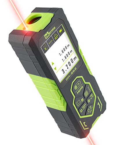 Inkerma Bilaterales Laser-Messgerät DM-262 (80m) Echtzeit-Messung, Digitales Laser-Bandmaß mit hintergrundbeleuchtetem LCD-Farbdisplay, Winkelsensor, Pythagoras-Modus, Flächen- und Volumenberechnung von INKERMA