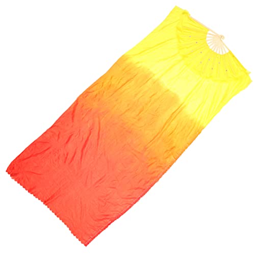 INOOMP Seidenfächer Zum Tanzen Langer Tanzfächer Farbverlauf Verlängerte Seidentanzfächer Großer Faltbarer Handfächer (Gelb Und Rot) von INOOMP