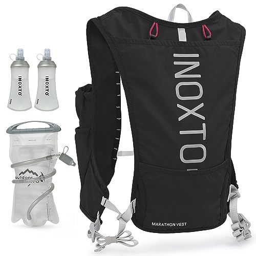 INOXTO Rucksack für Laufweste, leicht, isoliert, mit 1,5 l Wasserblase, Tagesrucksack für Wandern, Laufen, Radfahren, Rennen, Marathon, für Damen und Herren (588schwarz) von INOXTO