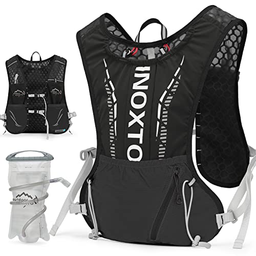 INOXTO Trinkweste-Rucksack, leichte Wasser-Laufweste mit 1,5 l Wasserblase, Tagesrucksack für Wandern, Trailrunning, Radfahren, Rennen, Marathon für Damen und Herren von INOXTO