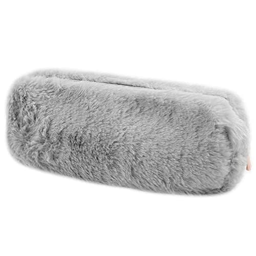 INSPUTOL Plüsch-Federmäppchen, Flauschiges Federmäppchen für Mädchen, weiches Plüsch-Federmäppchen, pelziges Federmäppchen, niedliches Federmäppchen für Schule, Büro (Grau) von INSPUTOL